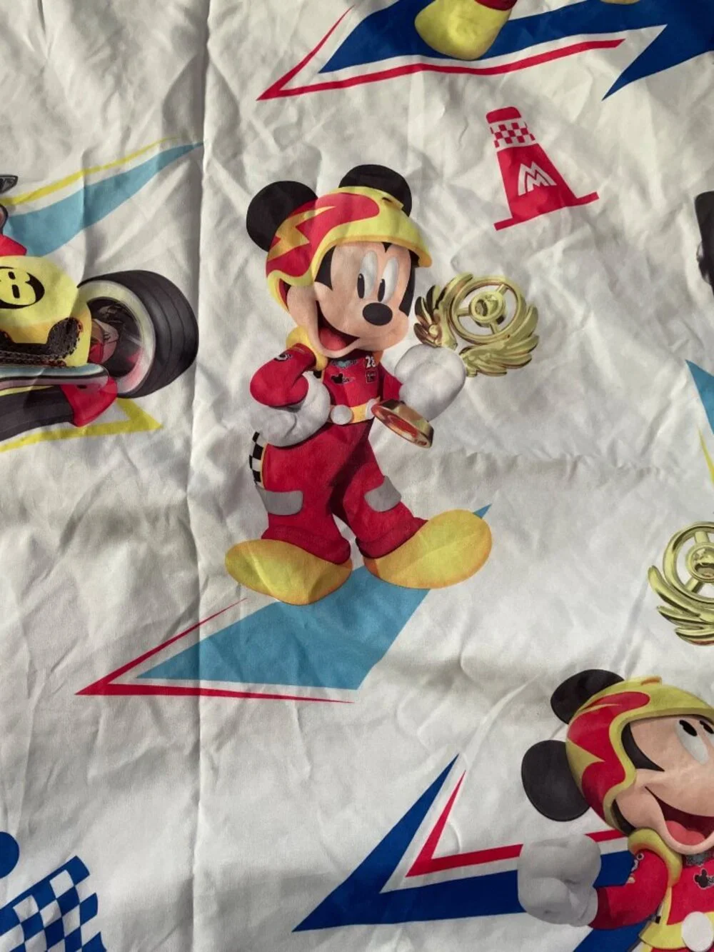 Disney Mickey Mouse Racing Car Twin Flat Sheet Cutter Crafts Sewing